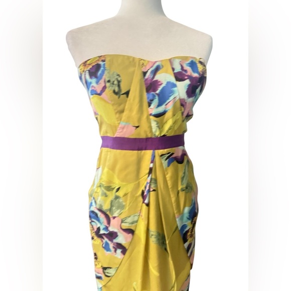 Y2KFloral Strapless Yellow Dress - Picture 1 of 3